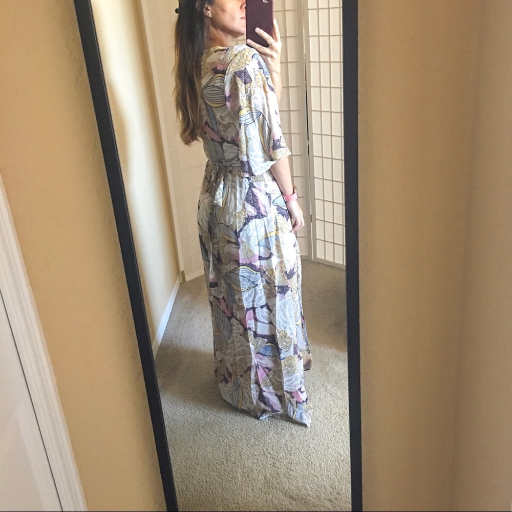 Multicolor Floral 3/4 Sleeve Wrap Maxi Dress - Picture 7 of 8